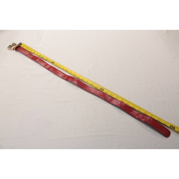 Vintage 1990s Red Leather Belt Gold Studs Buckle Large 29" to 23" waist - Picture 9 of 10